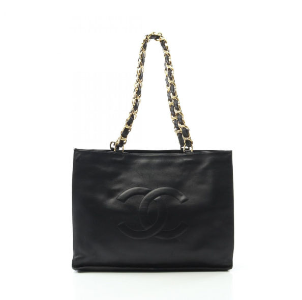 CHANEL ブラック レザー バッグ Chanel tote bag Black Leather