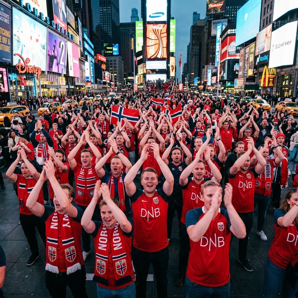 Norway Fans Take Over Times Square With Epic 'Viking Row' Ahead of Weekend Matches