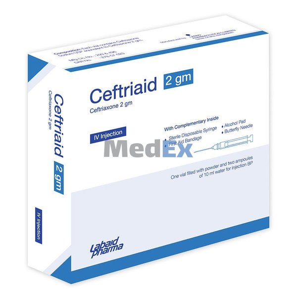 Ceftriaid 2 gm/vial Packaging