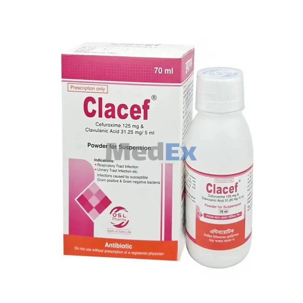 Clacef (125 mg+31.25 mg)/5 ml Packaging