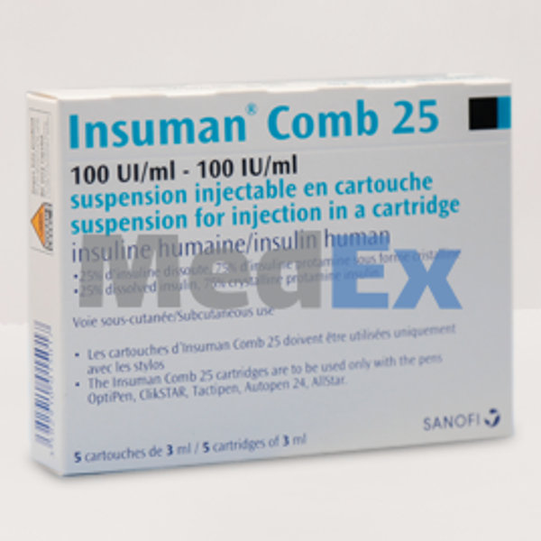 Insuman Comb 25%+75% in 100 IU/ml Packaging