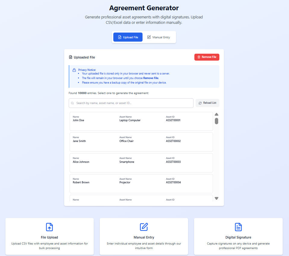 Asset Agreement Generator