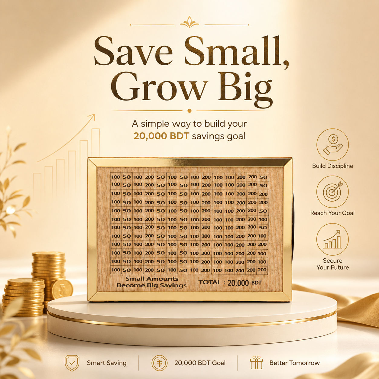 Wooden Money Saving Box (Piggy Bank) 10,000 tk