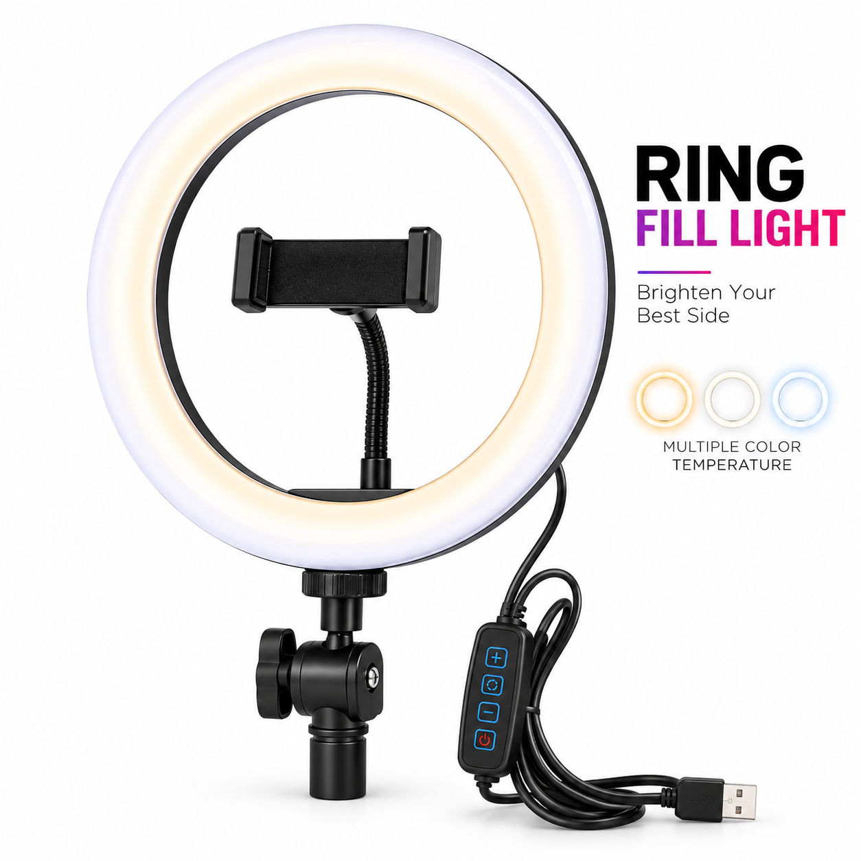 10-Inch LED Ring Light with Tripod Stand & Phone Holder – Dimmable Beauty Light with 3 Color Modes, 10 Brightness Levels & Bluetooth Remote for Vlogging, Makeup & Photography  Ask for details