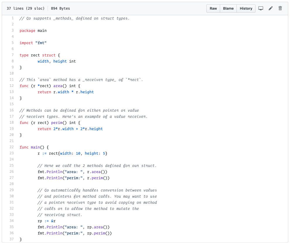 Tampilan GitHub dengan font Operator Mono. Go by Example: Methods