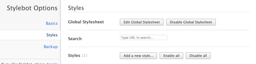 Pengaturan **Stylebot**. Pengaturan stylebot