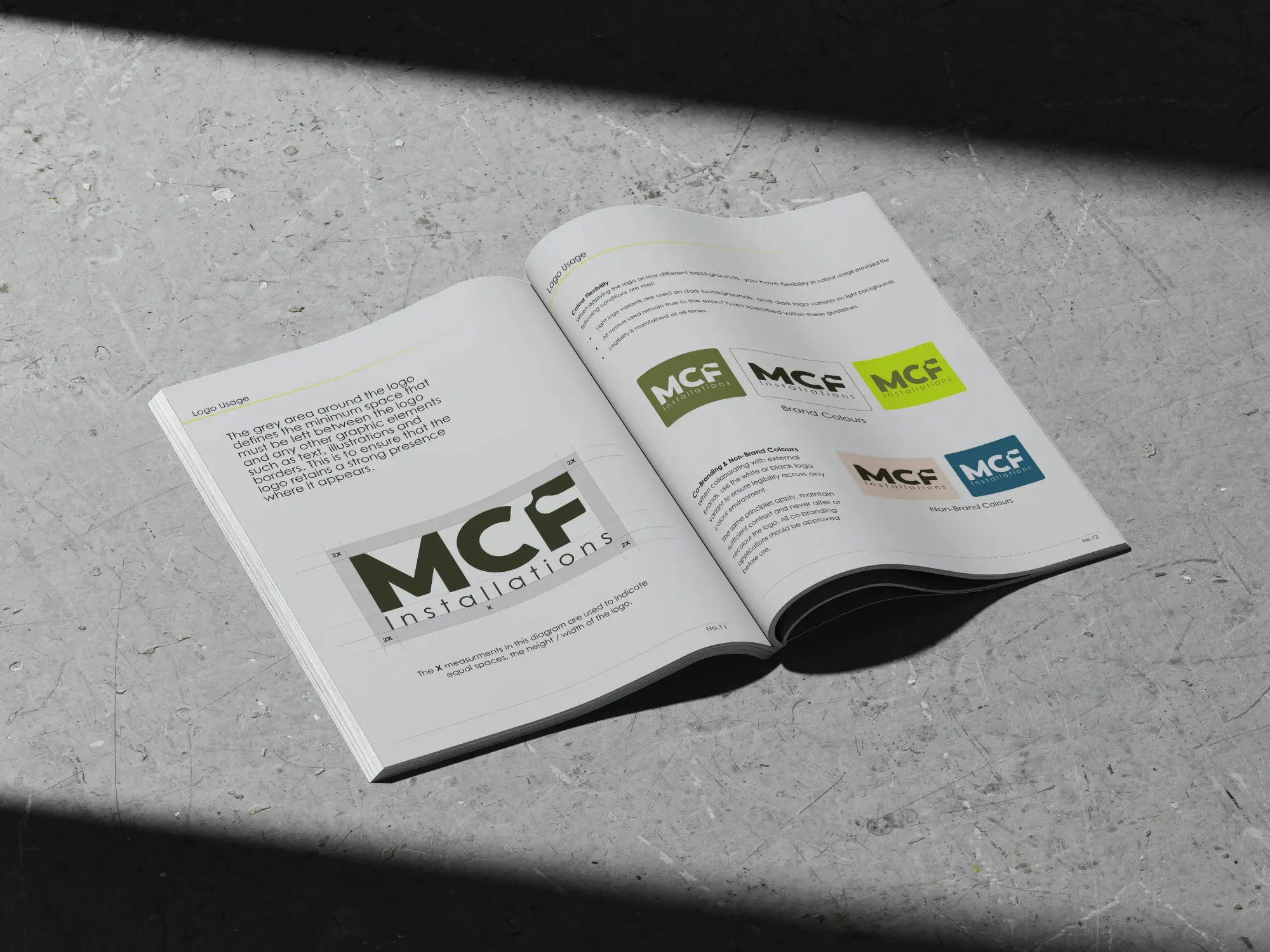 MCF Installations brand applications across stationery and print