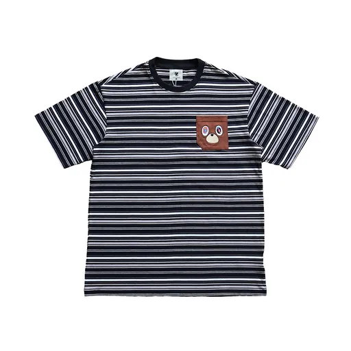 Embroidered Bear Pocket Stripe Tee - Black
