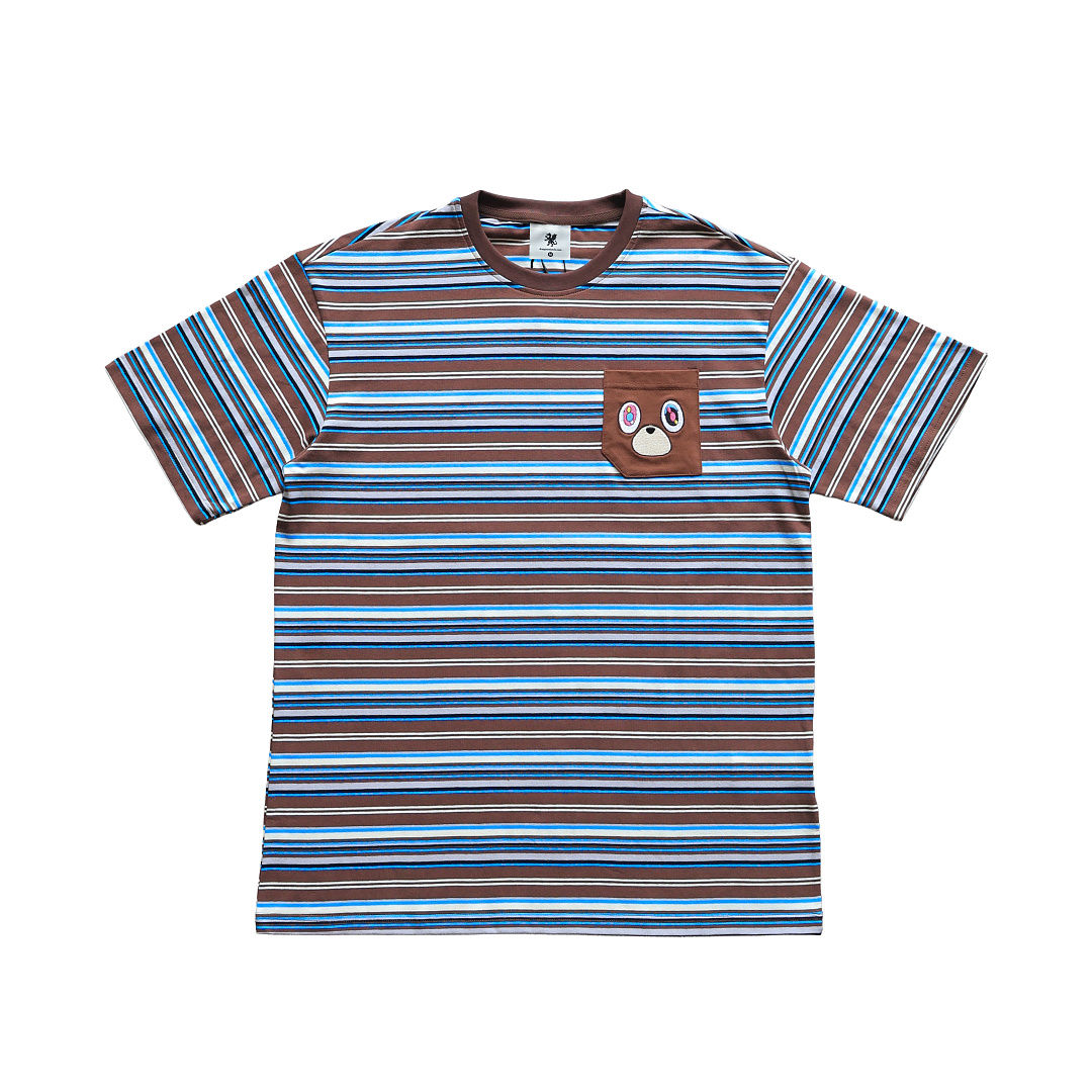 Embroidered Bear Pocket Stripe Tee - Blue