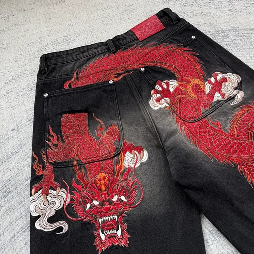 Dragon embroidery Jorts