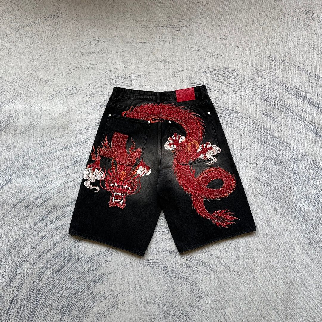 Dragon embroidery Jorts