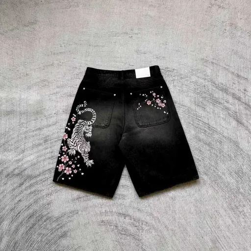 Tiger Embroidery Jorts