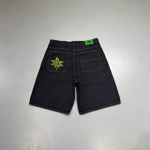 Poser Leaf Embroidered Denim Shorts