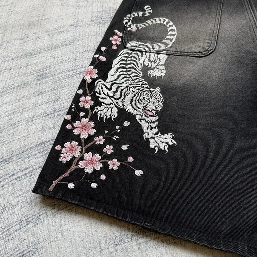 Tiger Embroidery Jorts