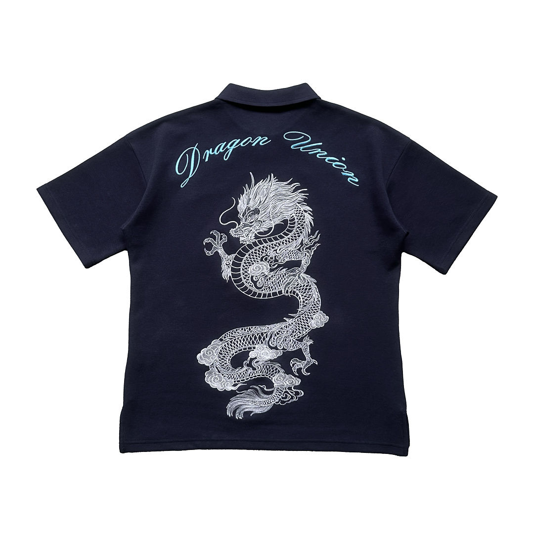 Boxy Dragon Embroidery Polo - INDIGO