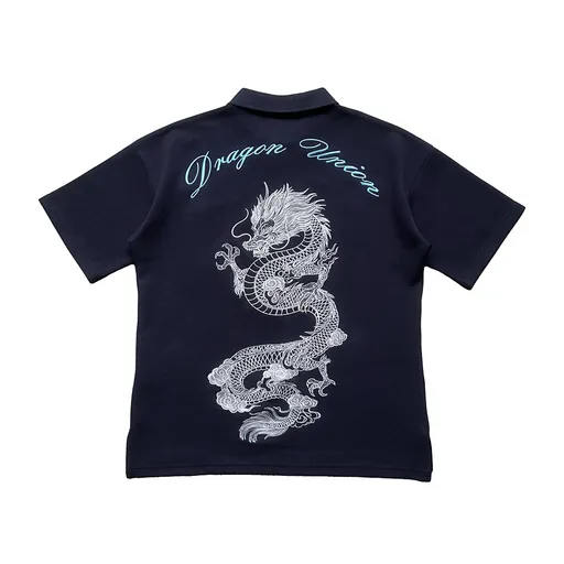 Boxy Dragon Embroidery Polo - INDIGO