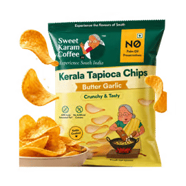 Sweet Karam Coffee Kerala Tapioca Chips - Butter Garlic - Dairy Breakfast on OZO Mart