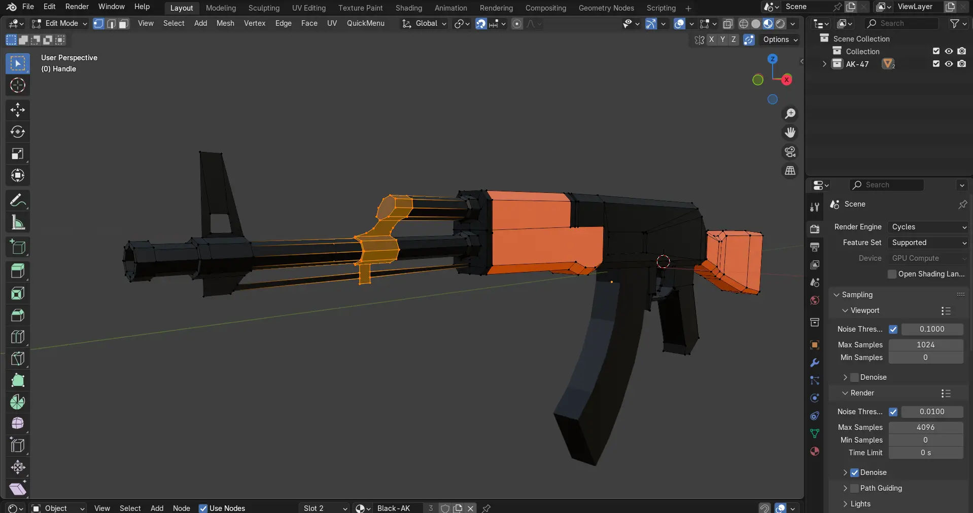 Low Poly Image of an AK47 Topology