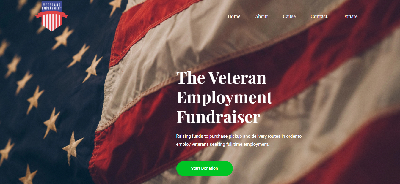 an image of the home page for veteran fundraiser website