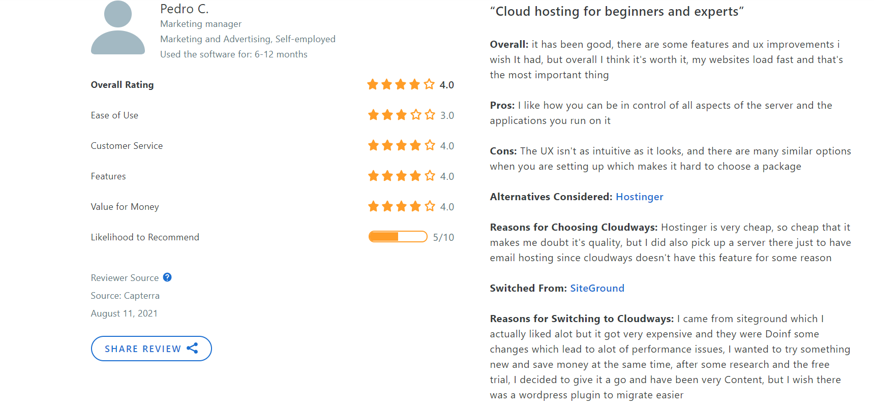 image 3 of Cloudways hosting site reviews