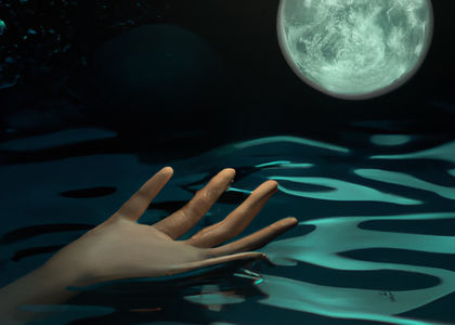 DALL E 2023 04 03 22 06 58 The moon being pulled out of rippling water by hands digital art