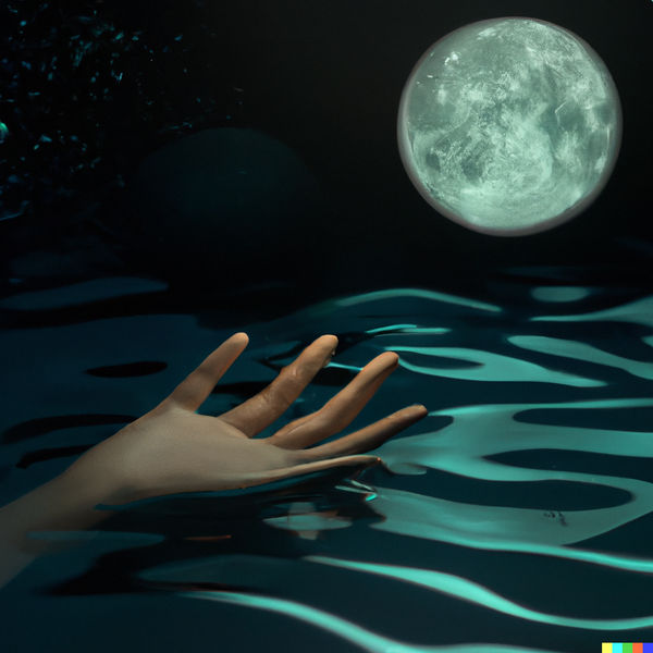 DALL E 2023 04 03 22 06 58 The moon being pulled out of rippling water by hands digital art