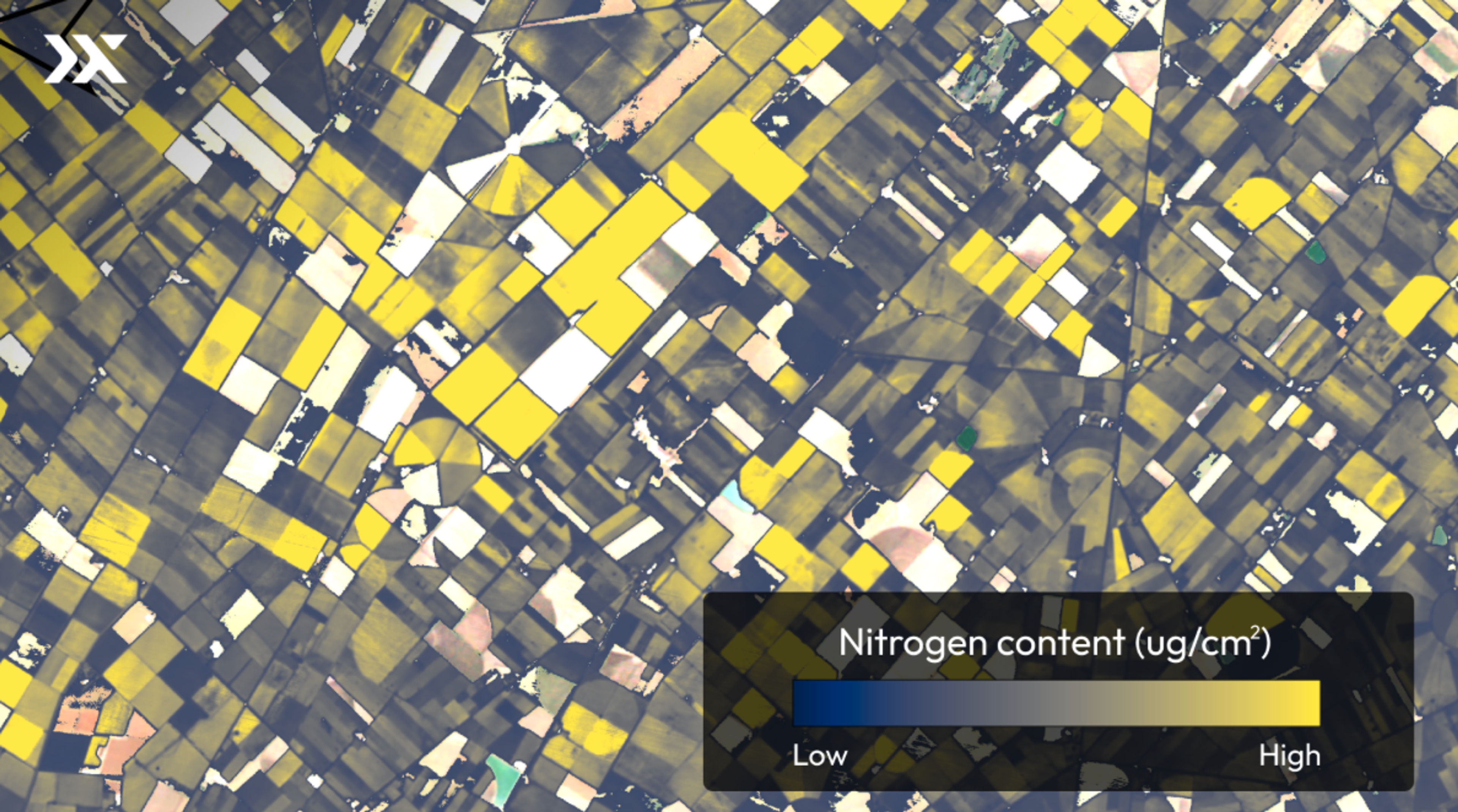 Nitrogen content mapped field by field across farmland, from a single pass.