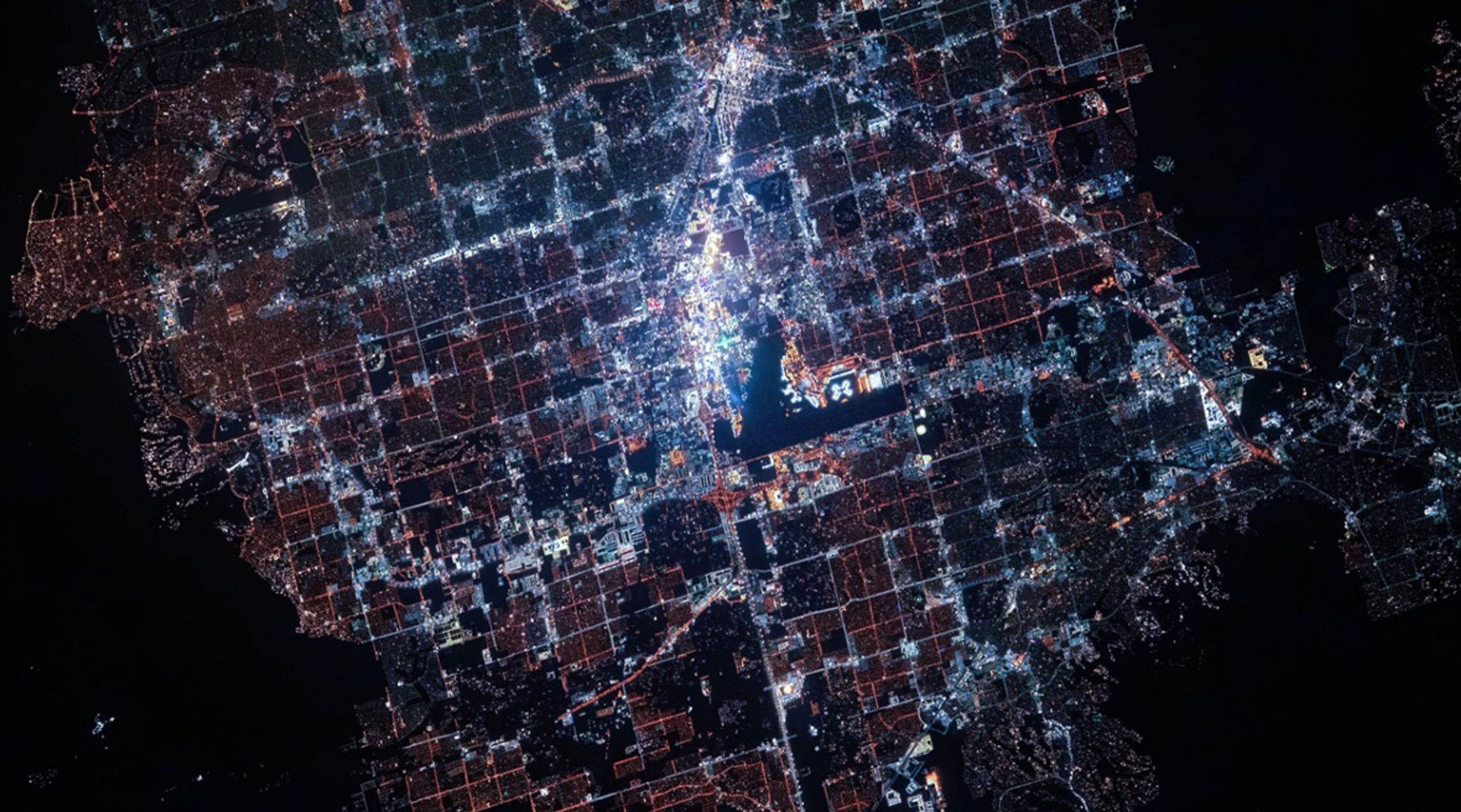 This image is taken from the International Space Station, which is an invaluable source of night-time imagery allowing wide area coverage with a good historic archive.