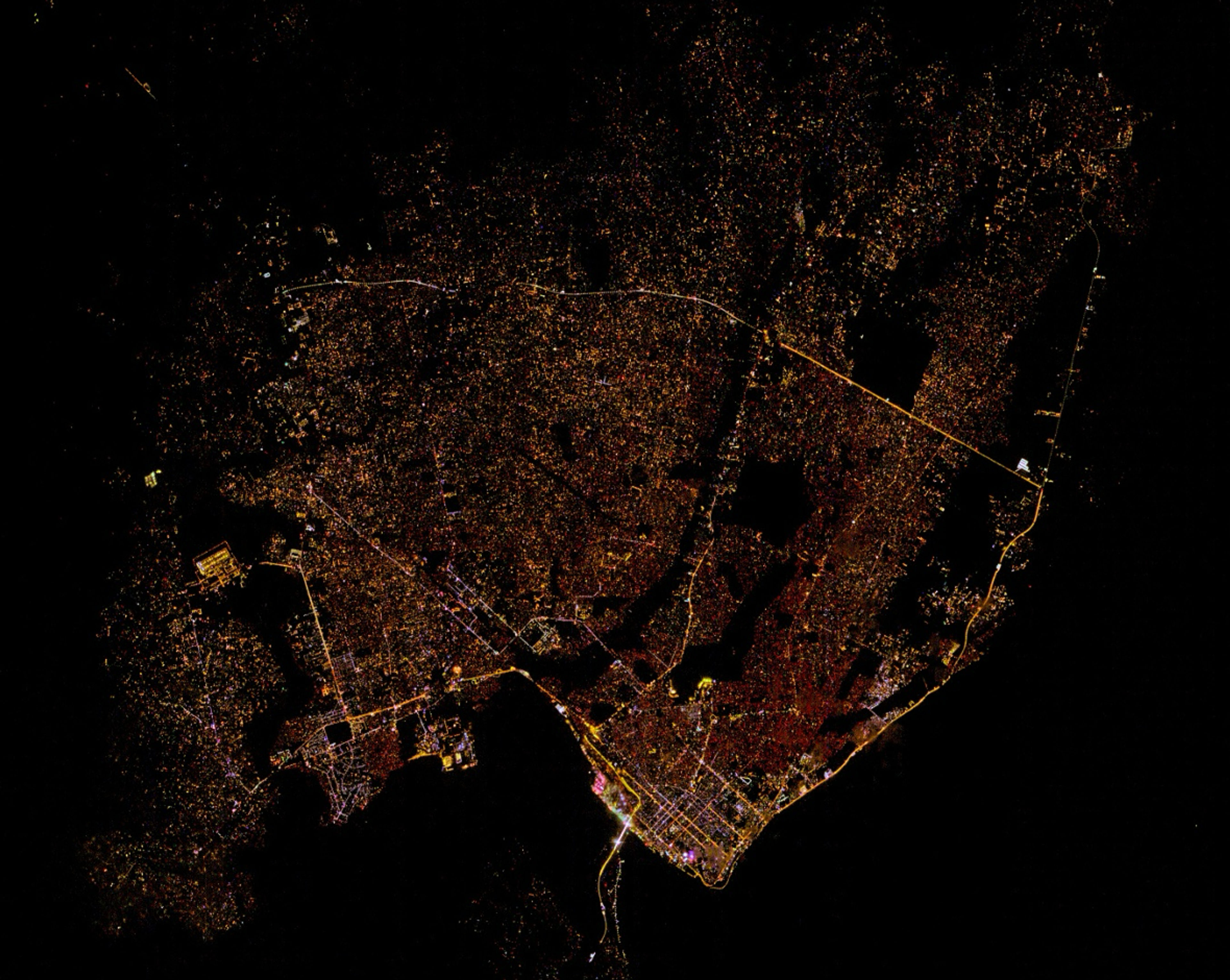 This SDGSAT-1 image shows how night-time imagery can be used over wide areas but with enough detail, at 10m resolution, to determine building level detail.
