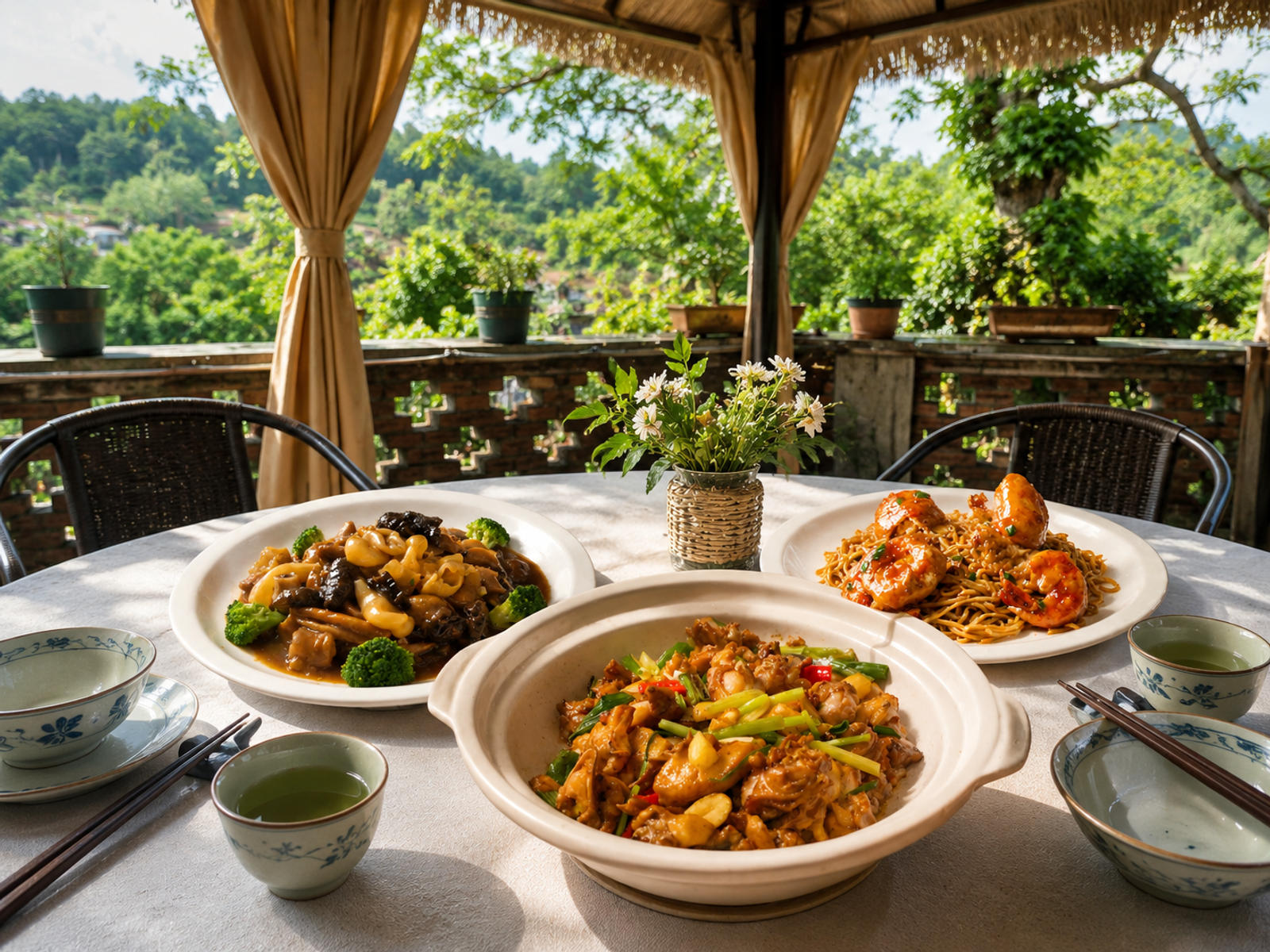 情侶在二娘土雞農家菜午餐