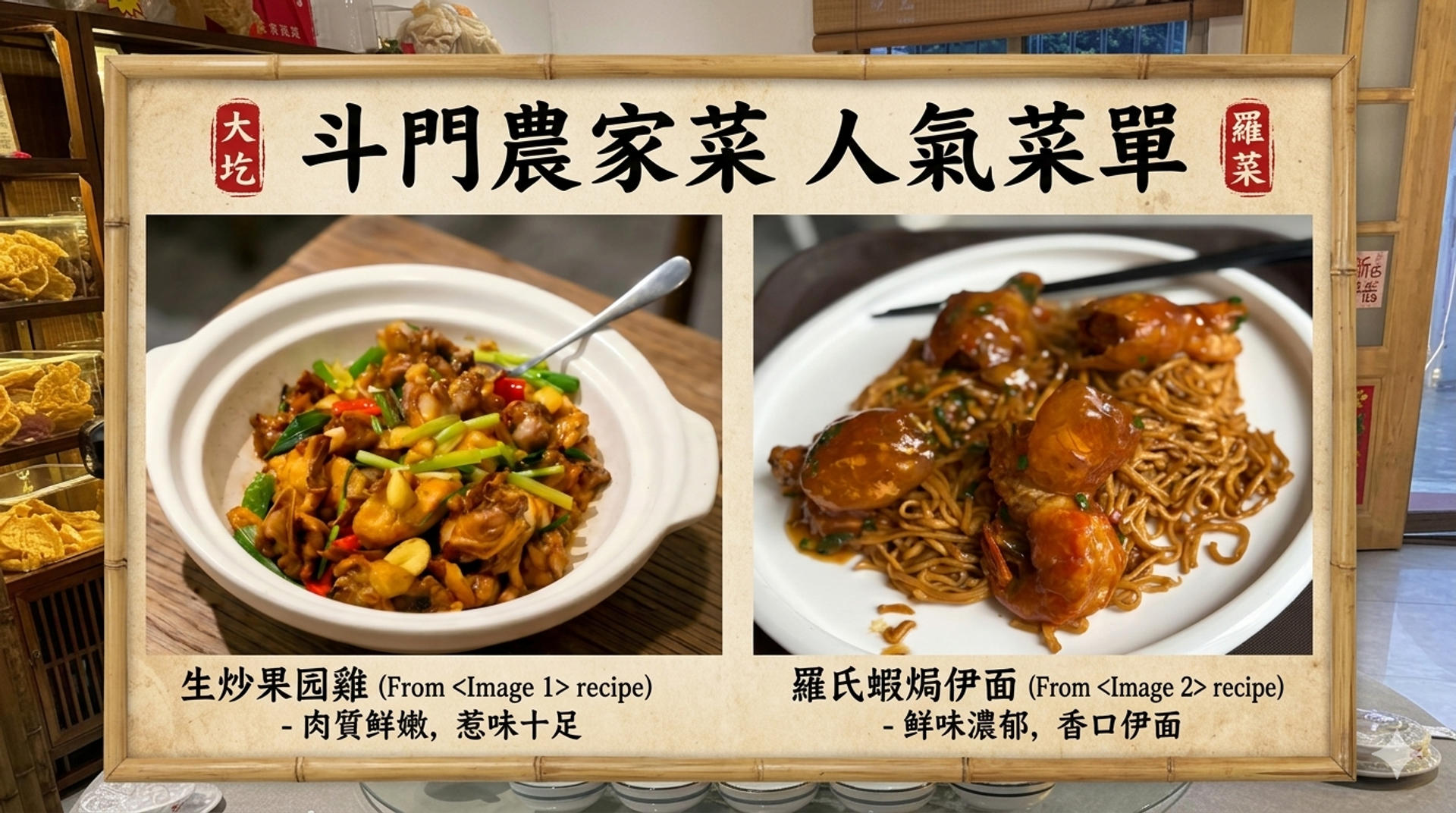 斗門農家菜人氣菜單：生炒果園雞配羅氏蝦焗伊面的必點組合