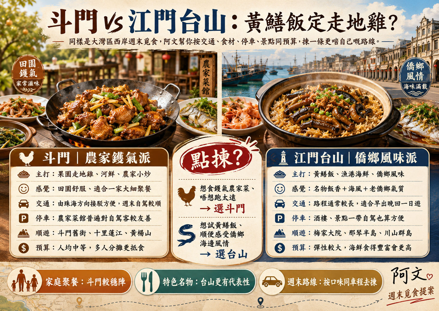 斗門走地雞與江門台山黃鱔飯兩條北上食路線比較