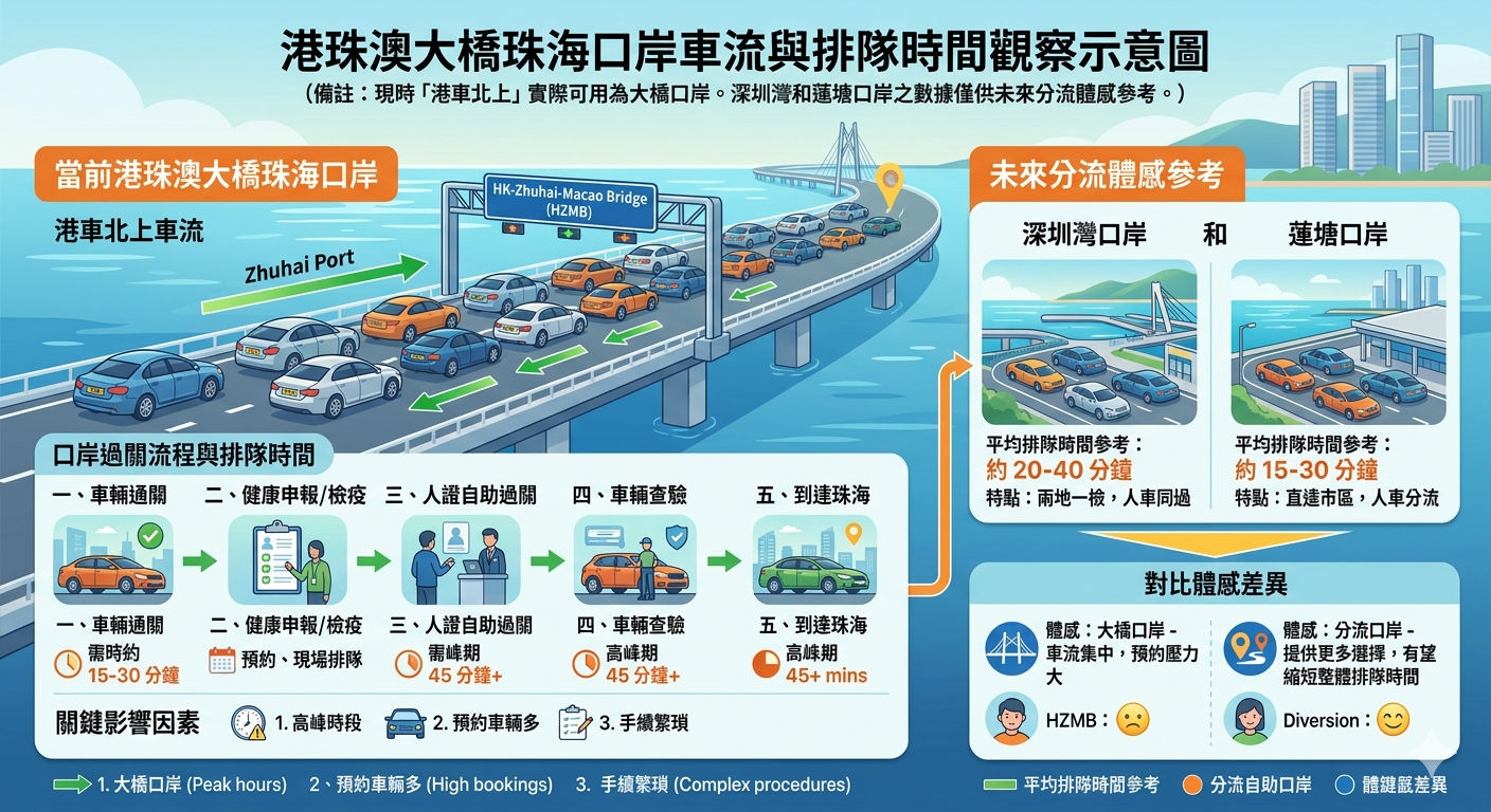 港珠澳大橋珠海口岸車流與排隊時間觀察