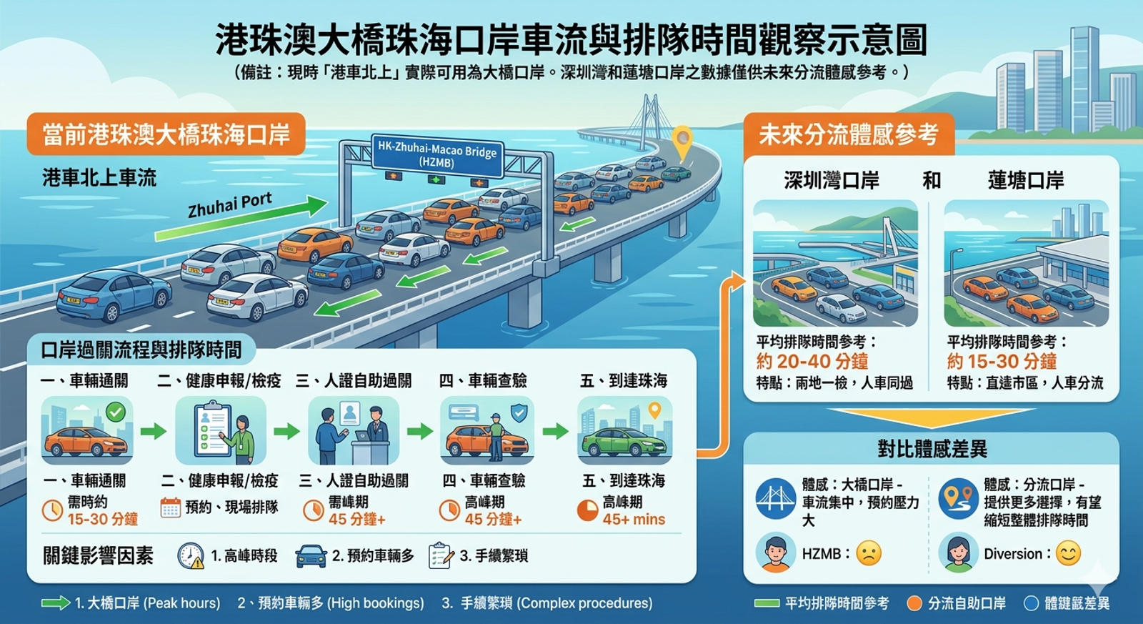 港珠澳大橋珠海口岸車流與排隊時間觀察