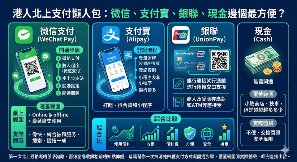 港人北上支付懶人包：微信、支付寶、銀聯、現金比較