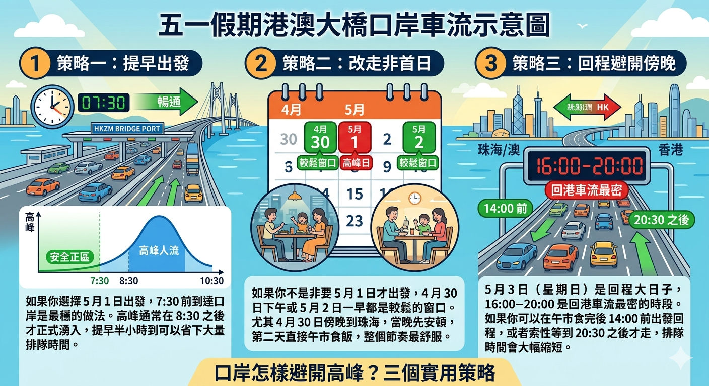 五一假期港珠澳大橋口岸車流示意