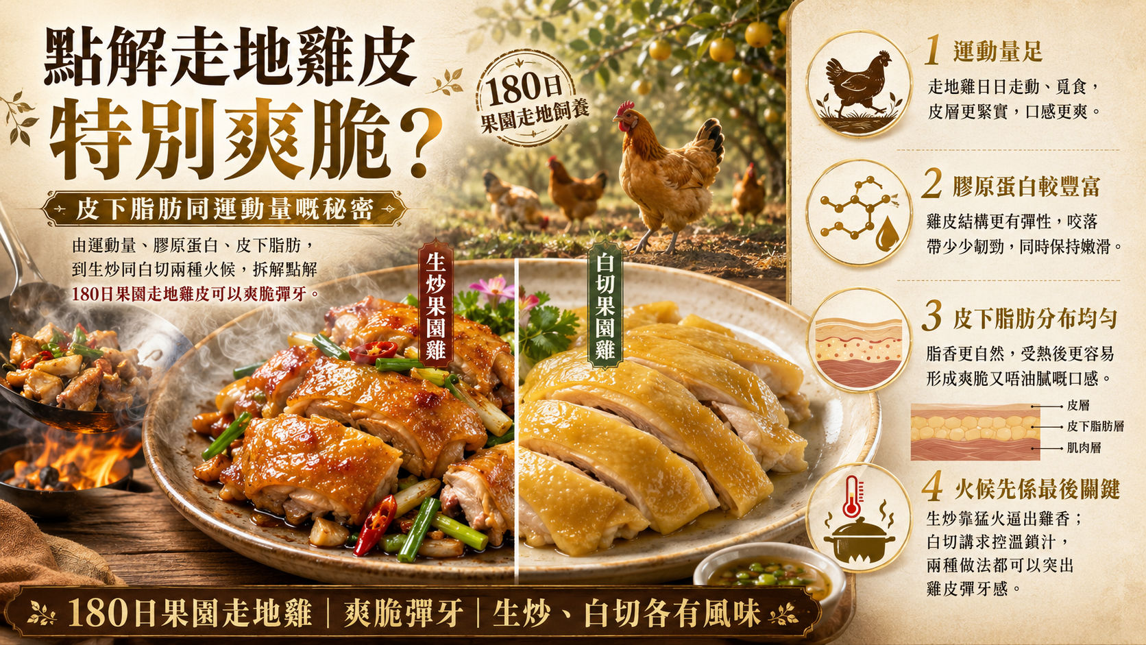 點解走地雞皮特別爽脆？皮下脂肪同運動量嘅秘密