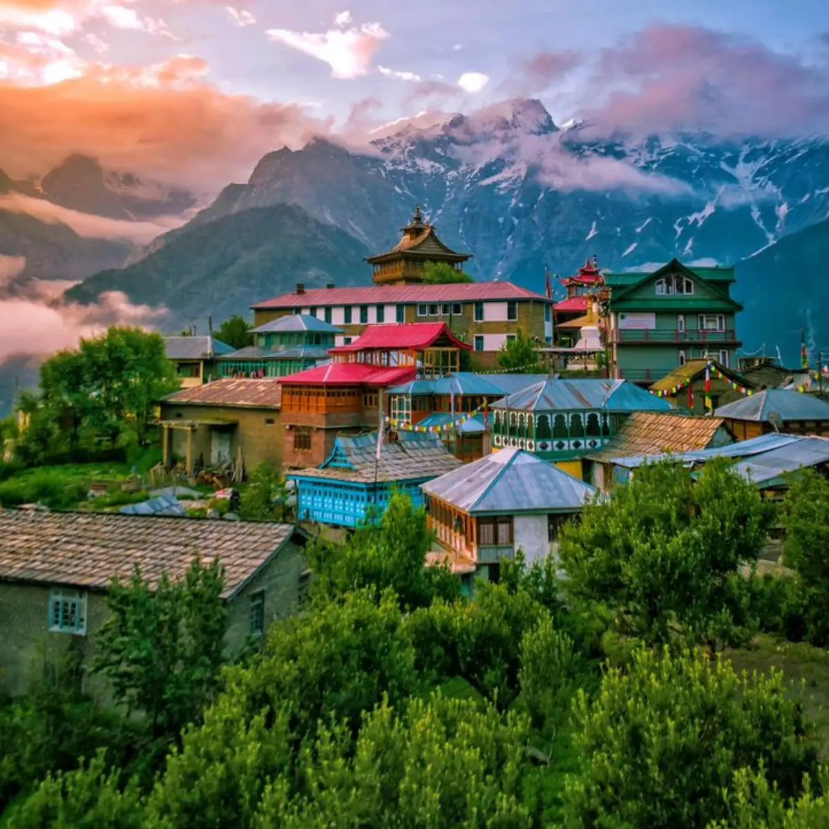 Kaza town in Spiti Valley featuring traditional Himalayan monasteries and mountain views