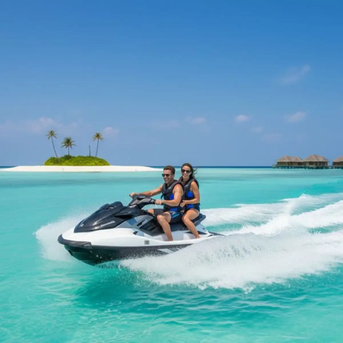 Jet ski adventure on crystal-clear waters with tropical islands in Bali