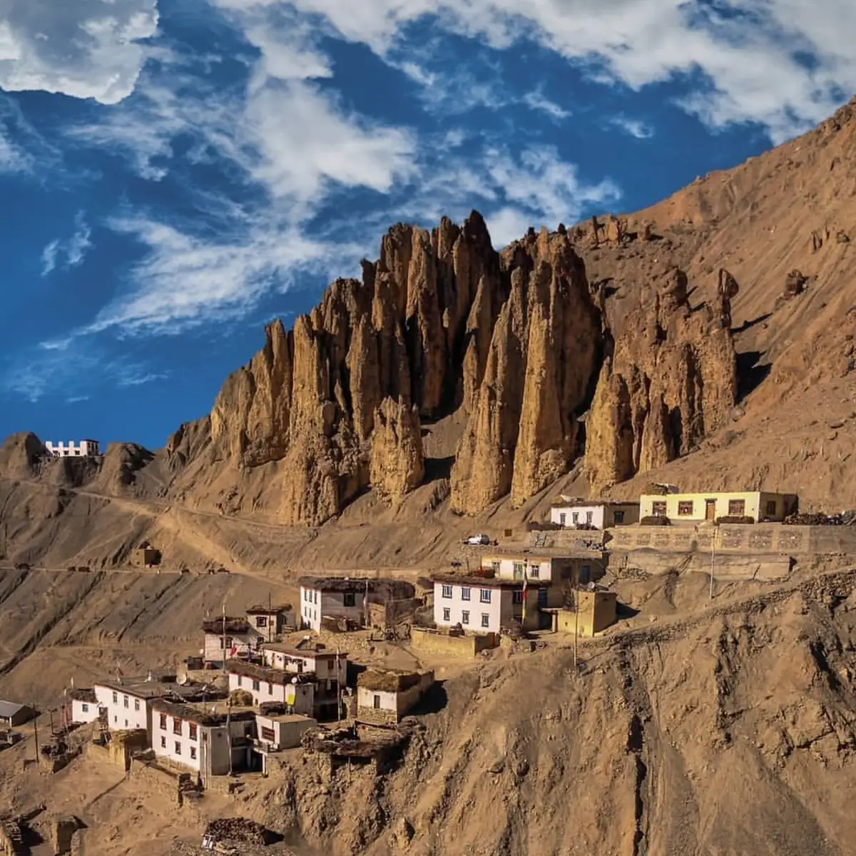 Dhankar Monastery perched on dramatic cliffs in Spiti Valley Himachal Pradesh