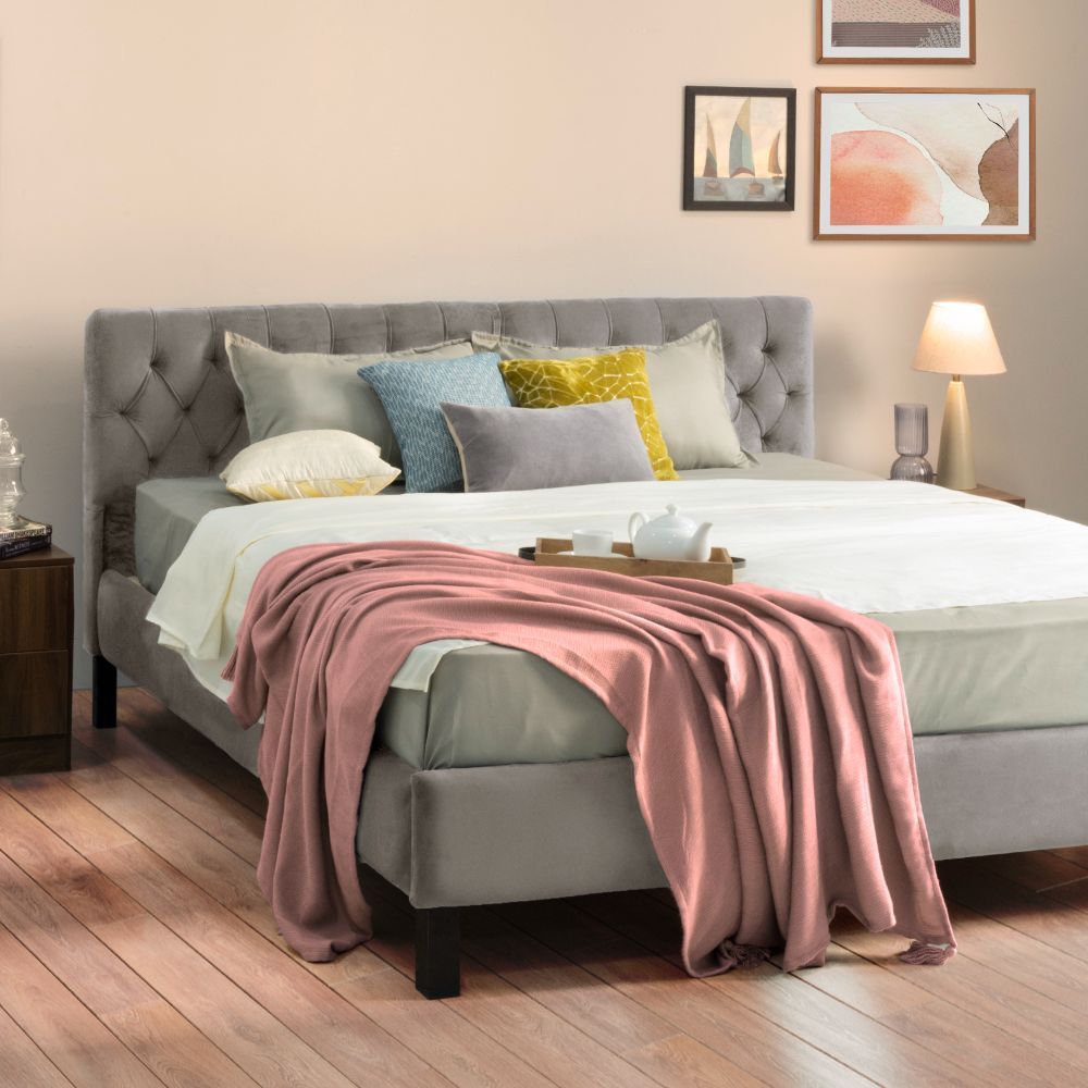 Wakefit Solis Upholstered Queen Bed without Storage (Velvet tuscan tan)