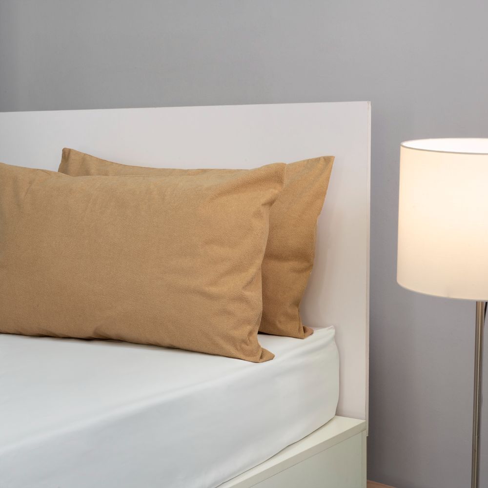 Wakefit Waterproof Pillow Protector | 28x18 in | Terry Cotton Feel | Set of 2 | Beige | Zipper Closure | 200 GSM | Washable | Super Soft