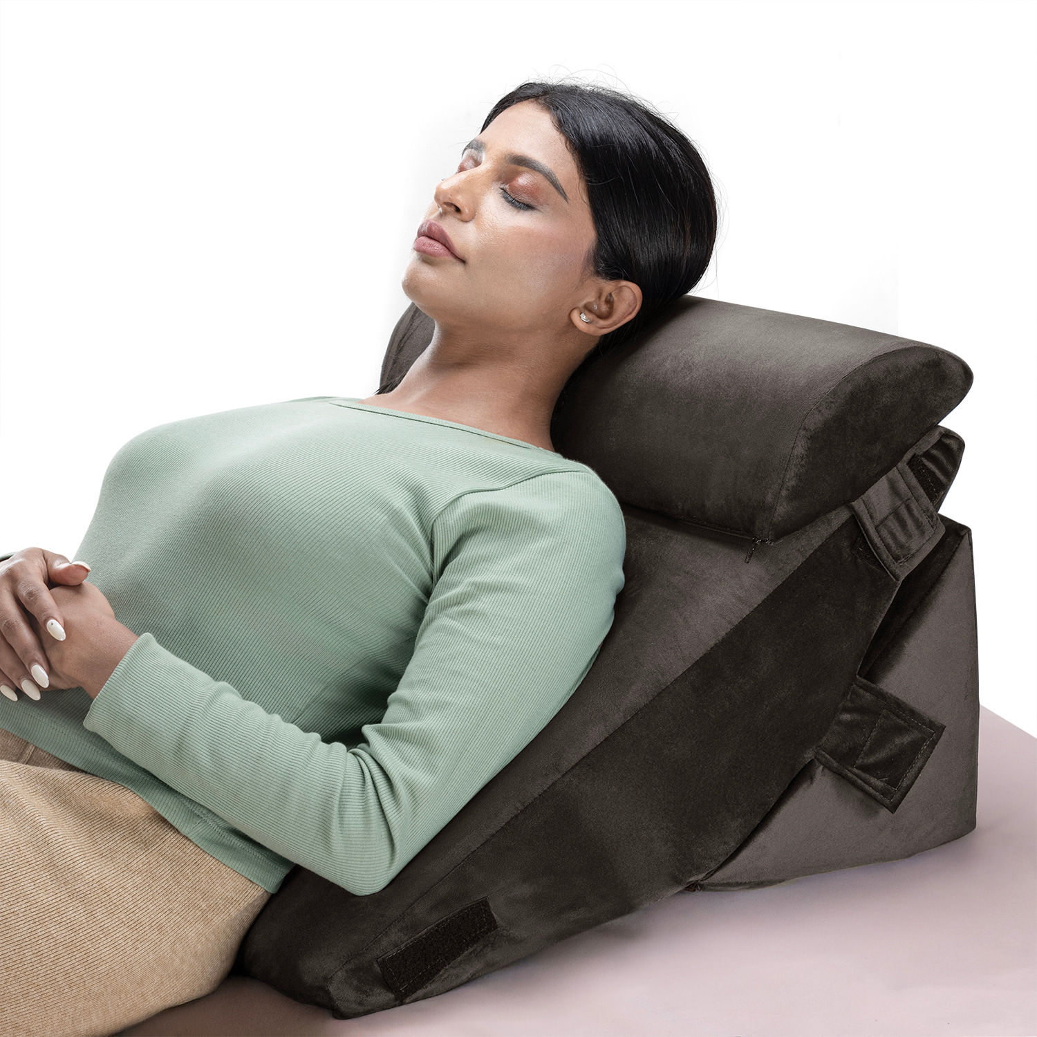 Advanced Wedge Pillow with Head Rest | Shape Adjustable | Prevents Acid Reflux & Snoring | Made of Memory Foam | Washable Velvet Cover | Charcoal Grey