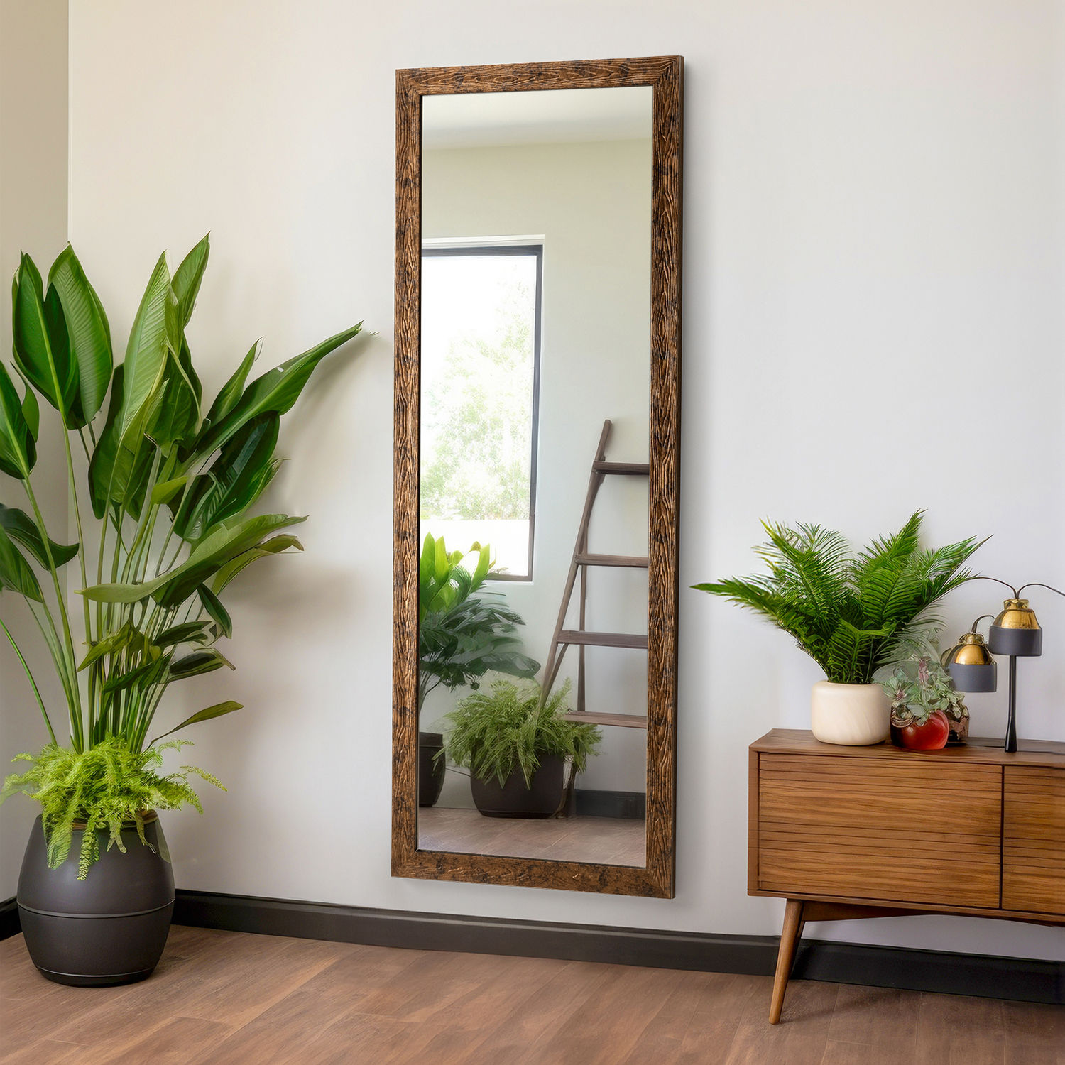 Full Length Vintage Rectangular Wall Mirror for Bathroom Living Bedroom | 47 inches | Rustic Brown | Agbada Wall Mirror
