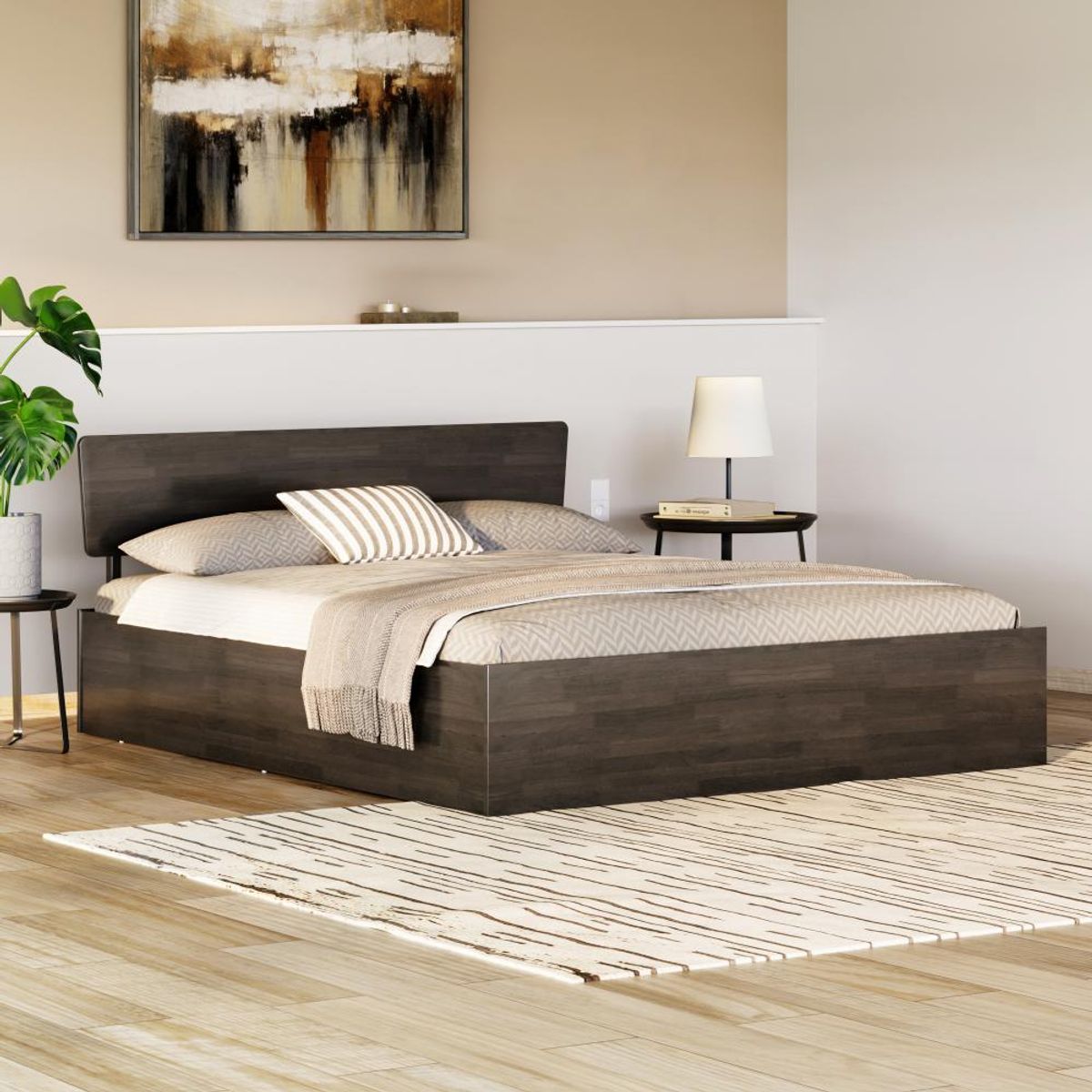 Wakefit Swirl Solid Wood King Size With Storage Bed