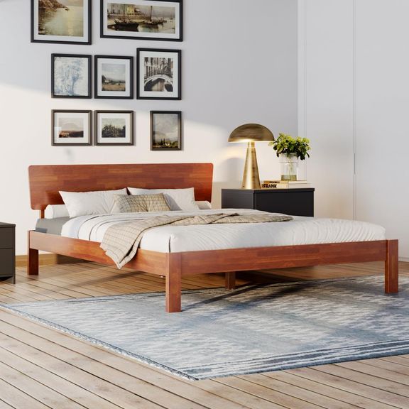 Swirl Solid Wood King Size Without Storage Bed