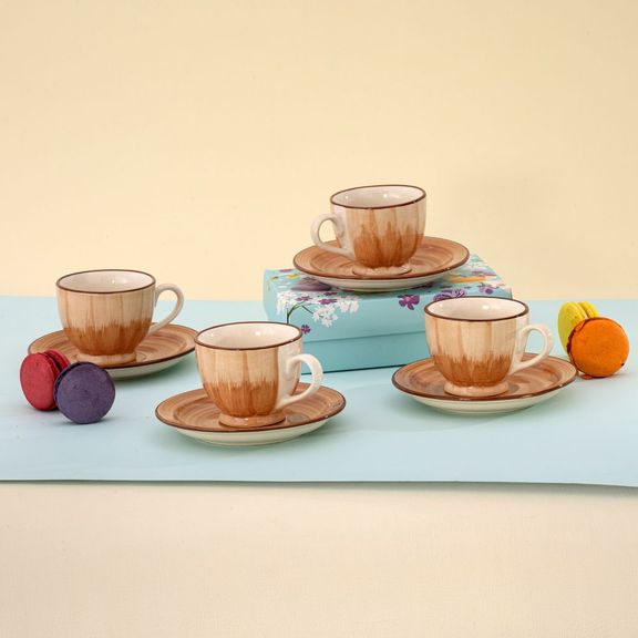 Premium Tea Cup & Saucer | Set of 4 | 150 ml | Eco-Friendly Stoneware Ceramic | Toxin Free | BPA and Lead Free | Microwave & Dishwasher Safe | Ideal for Gifting | Ivory,Cream | Ivory Touch