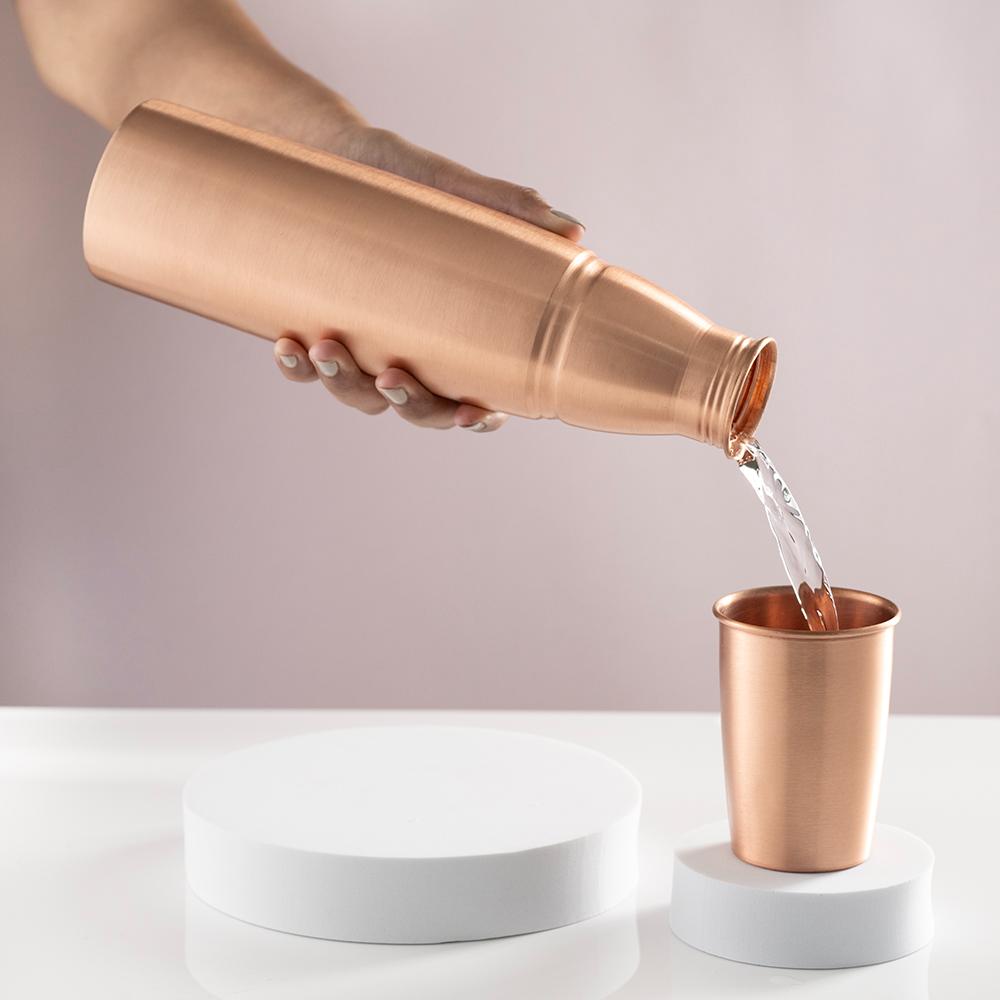 Copper Bottle(1 Litre) with Tumbler(200 ml) | 100% Pure Copper | Leak Proof & BPA Free | Office Bottle | Ayurveda Recommended | Boosts immunity| Supports Digestive & Liver Health | Tahoe