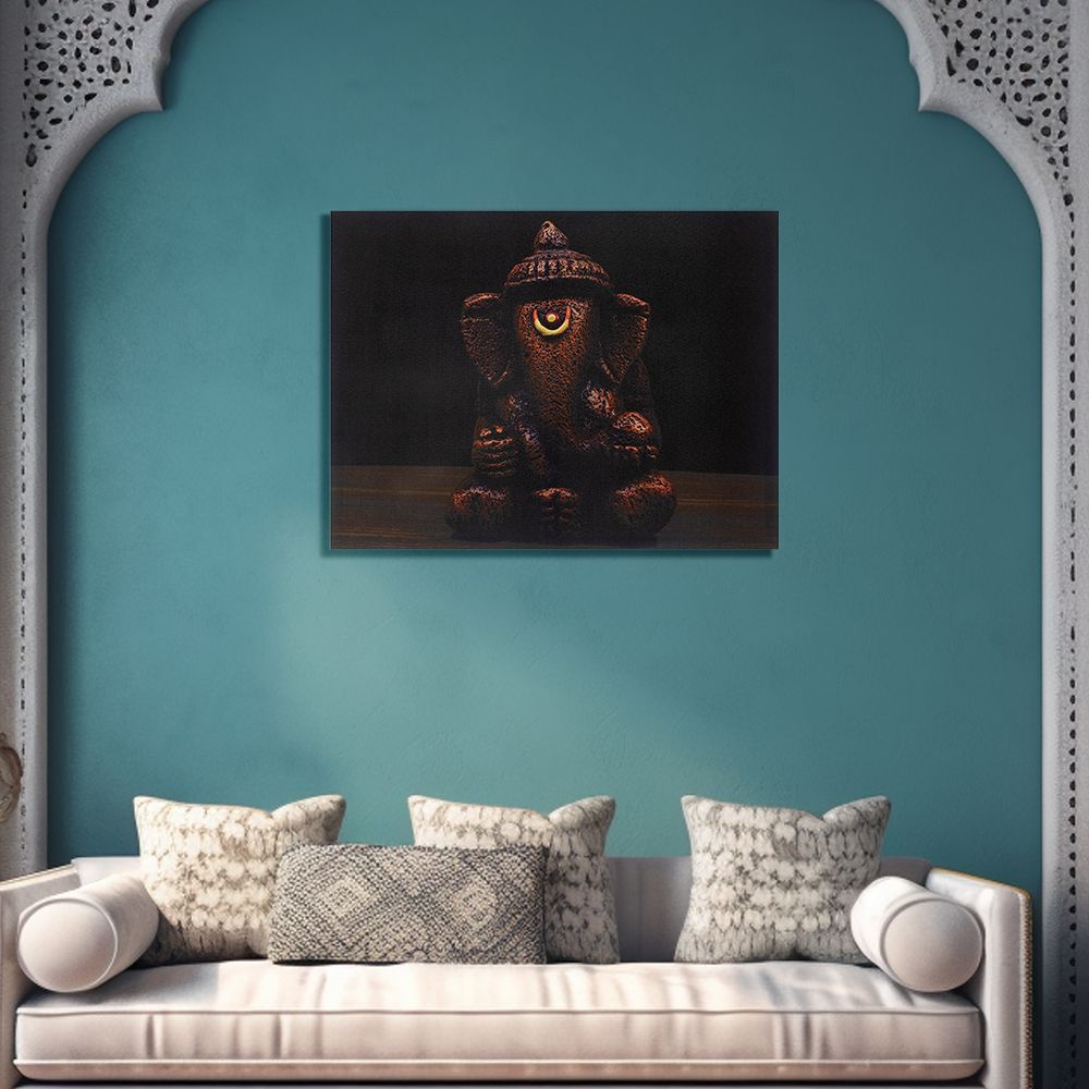 Canvas Wall Painting | 18x24 Inch | Set of 1 | For Living Room, Bedroom & Office Decor | Gifting Option | Mud Ganesha Sculpture