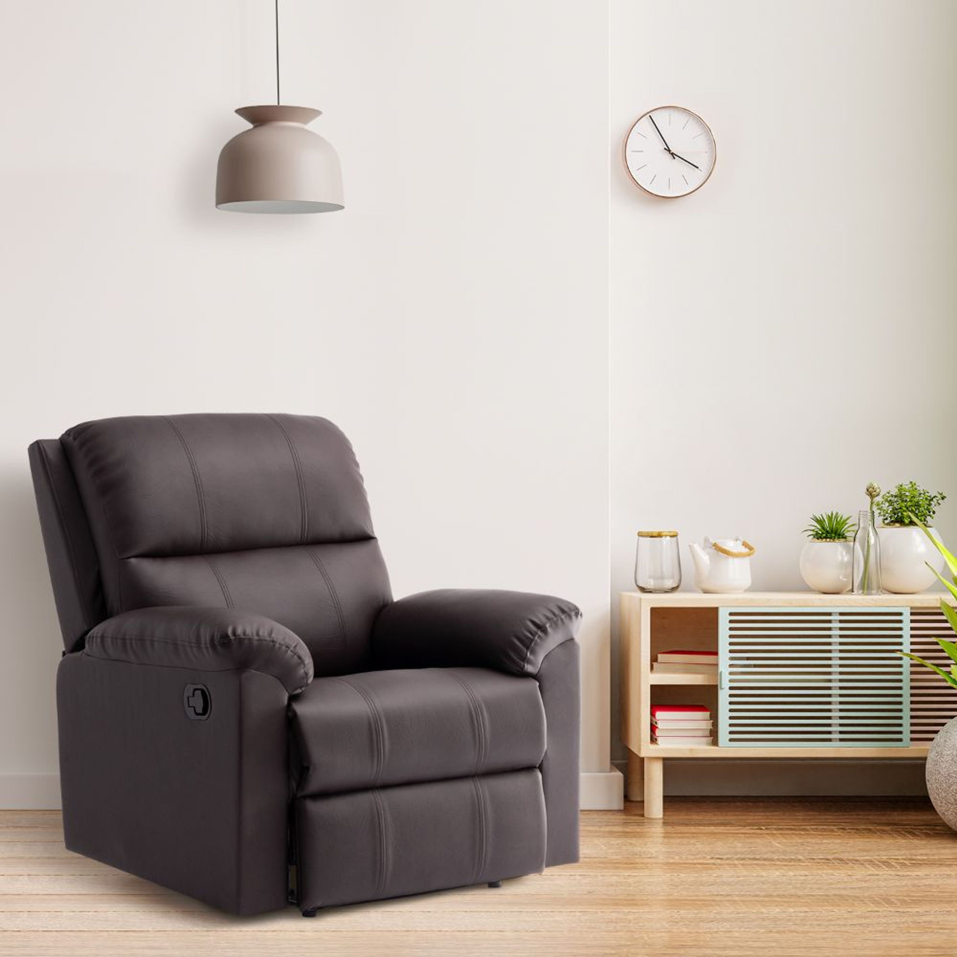 Dark Grey Recliner with soft upholstery